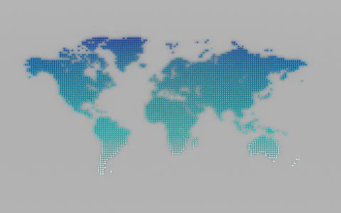 Abstract computer graphic World map of blue round dots Stock Illustration
