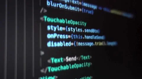 Abstract computer programming script on black screen macro Stock Footage 333484381