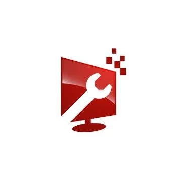 Abstract computer repair logo - tools and screen PC repairs vector Stock Illustration