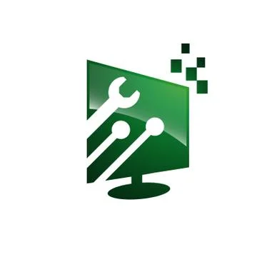 Abstract computer repair logo - tools and screen PC repairs vector 스톡 일러스트