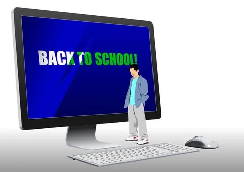 Abstract computer with school boy image. Back to school. Stock Illustration