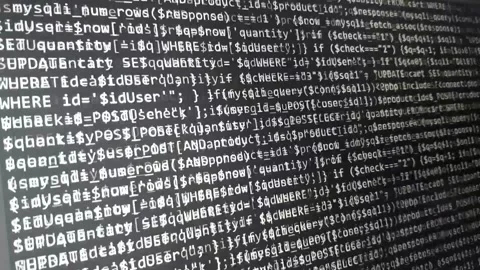 Abstract computer script code. Programming code screen of software developer Stock Footage 145263673