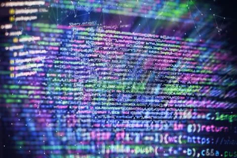 Abstract computer script code. Programming code screen of software developer. Foto stock