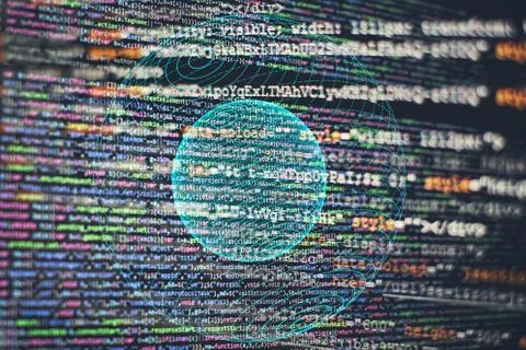 Abstract computer script code. Programming code screen of software developer. Stock Photos