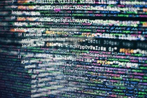 Abstract computer script code. Programming code screen of software developer. 스톡 사진