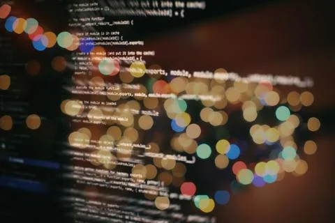 Abstract computer script code. Programming code screen of software developer. Foto stock