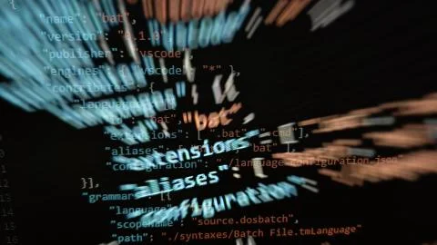 Abstract computer script code. Programming code screen of software developer. 스톡 사진