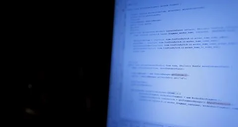 Abstract computer script code. Programming code screen of software developer. Stock Photos