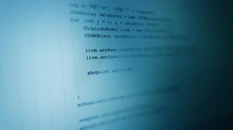 Abstract computer script code. Programming code screen of software developer. 库存照片
