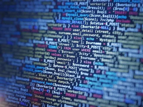 Abstract computer script code. Programming code screen of software developer. Stockfoto's