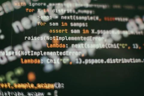 Abstract computer script code. Programming code screen of software developer. 库存照片
