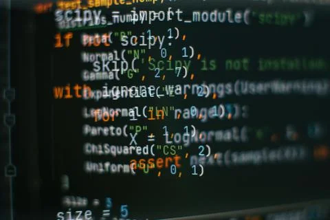 Abstract computer script code. Programming code screen of software developer. 库存照片