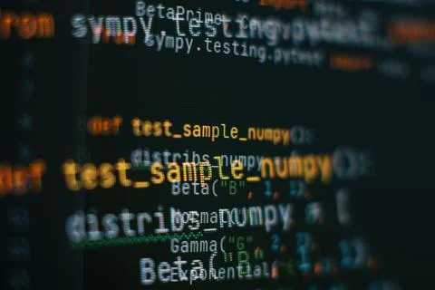 Abstract computer script code. Programming code screen of software developer. Stockfoto's