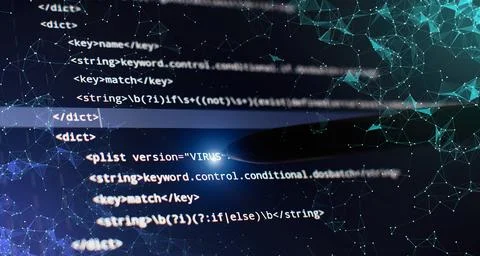 Abstract computer script code. Programming code screen of software developer. Stockfoto's