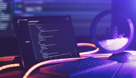 Abstract computer script code. Programming code screen of software develope.. Stock Photos