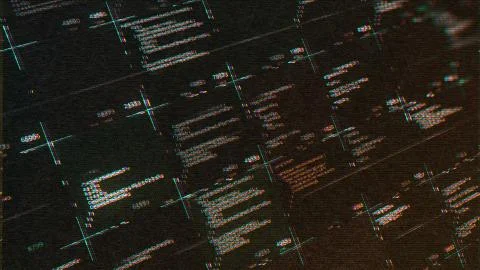 Abstract computer script source code with glitch effect. Animation. Screen of Stock Illustration