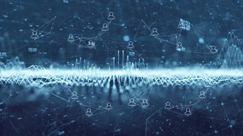 Abstract computer wavy lines with people icons loop background Stock Footage 344794892