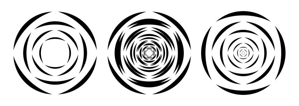 Abstract concentric circle vortex elements - geometric tunnel and ripple set 库存插图