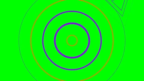Abstract concentric circles and geometric triangles on a bright green backg.. Stock Footage 341823855