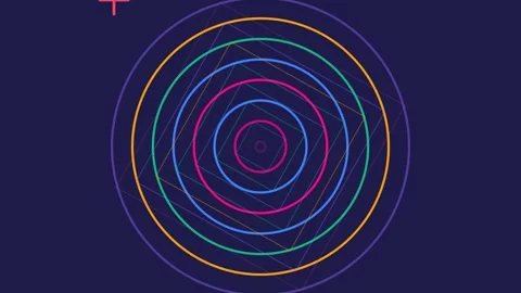 Abstract concentric circles and squares in vibrant neon colors on dark blue 스톡 동영상 338310260