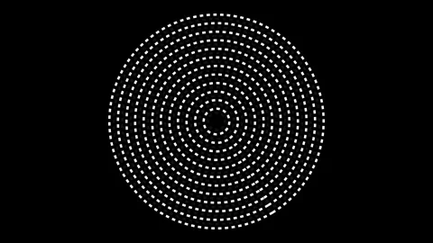 Abstract concentric circles composed of small white dashed lines on black Video stock 338310019