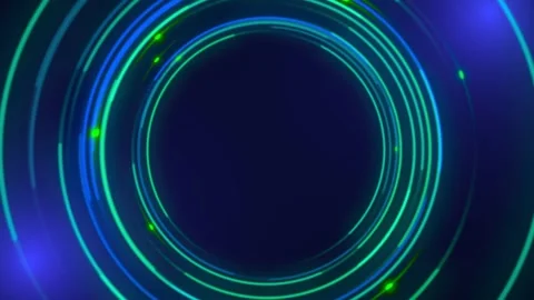 Abstract concentric circles of glowing blue and green light Stock Footage 297015687