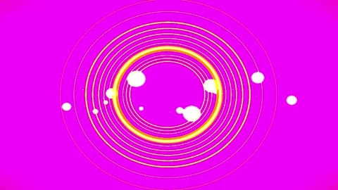 Abstract concentric circles with glowing particles in motion against a vibr.. Stockbeeldmateriaal 347085593