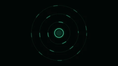 Abstract concentric circles glowing in a vibrant teal on a dark background Video stock 338309640
