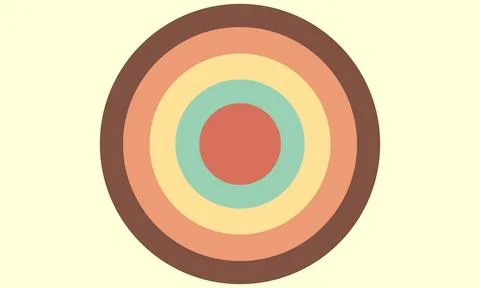 Abstract concentric circles graphic with retro color palette isolated on a .. Stock Illustration