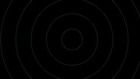 Abstract Concentric Circles with Green Lines on Black Background Stock Illustration