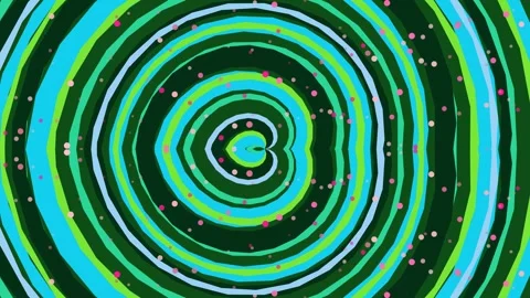 Abstract Concentric Circles with Pink Dots on Dark Green Background Stockbeeldmateriaal 332183448