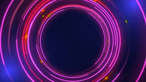 Abstract concentric circles of vibrant pink and red neon lights on a dark b.. Stock Footage 299242802