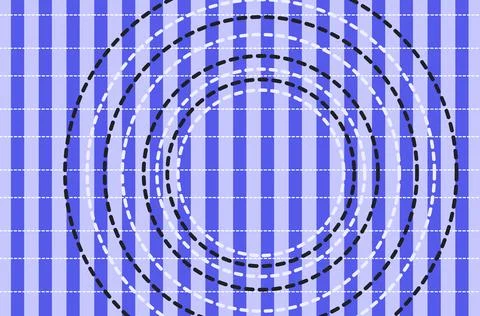 Abstract Concentric Dashed Circles Over Blue Striped Grid Background  Geome.. Ilustração Stock