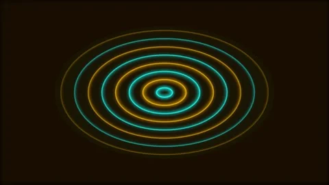 Abstract concentric glowing neon circles radiating on dark background motio.. 動画素材 343820958