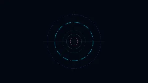 Abstract concentric neon circles glowing against a dark void background Video stock 338310870