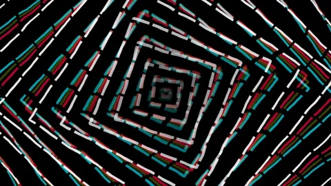 Abstract Concentric Rotating Squares Glitch Loop with RGB Split Effect Vídeo Stock 344550154
