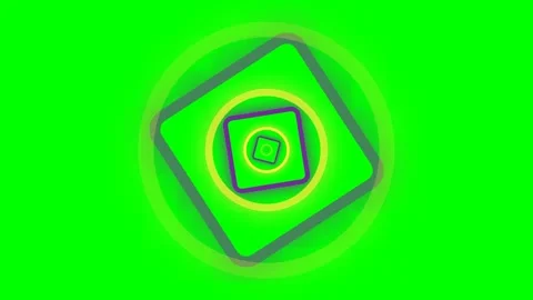 Abstract concentric square and circle pattern on vibrant green background Stock Footage 341824156