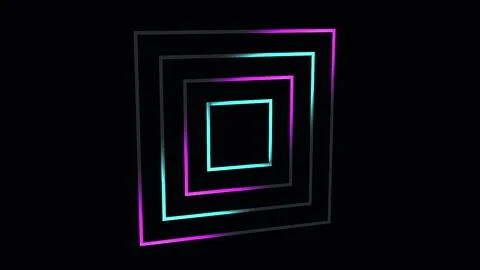 Abstract concentric squares with neon glow move in a hypnotic digital patte.. Video stock 342516884