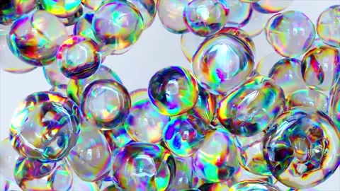 Abstract concept. 3D animation with liquid transparent rainbow bubbles explosion Stock Footage 250356025
