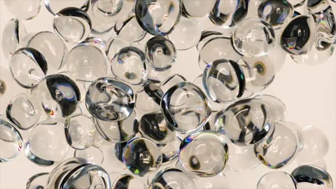 Abstract concept. 3D render animation with liquid transparent bubbles explosion Stock Footage 250355888
