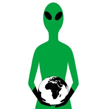 Abstract concept with alien holding the Earth globe in his hands Stock Illustration
