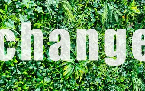 Abstract concept of Change represented by large white text over a lush gree.. Stock Photos