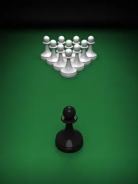 Abstract concept of chess and pool mix. One black pawn opposite whites on the Stock Illustration