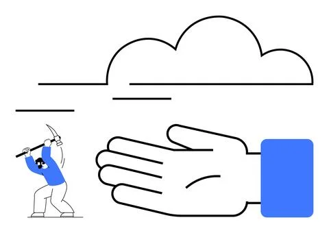 Abstract Concept of Cloud Computing with Hand and User Mining Data Stock Illustration