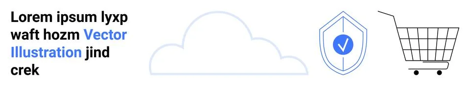 Abstract Concept of Cloud Security and E-commerce with Cart, Shield, and Pl.. Stock Illustration
