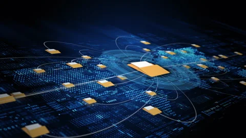 Abstract concept of data file sharing network showing folders connected Stock Footage 327943315