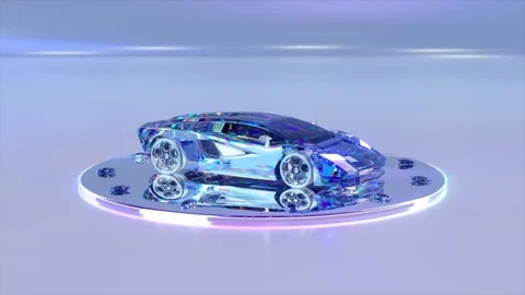 Abstract concept. The diamond car is automatically assembled from parts and Stockbeeldmateriaal 250356345