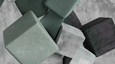 Abstract concept. Gray soft cubes stack and pile up against a gray concrete wall Stock Footage 232861705