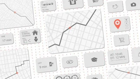 Abstract concept of navigation in city. Smart tourism system with advanced tour Stock Illustration
