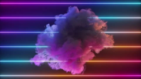 Abstract concept. Rainbow cloud rotates against the background of colored neon Stock Footage 243670036